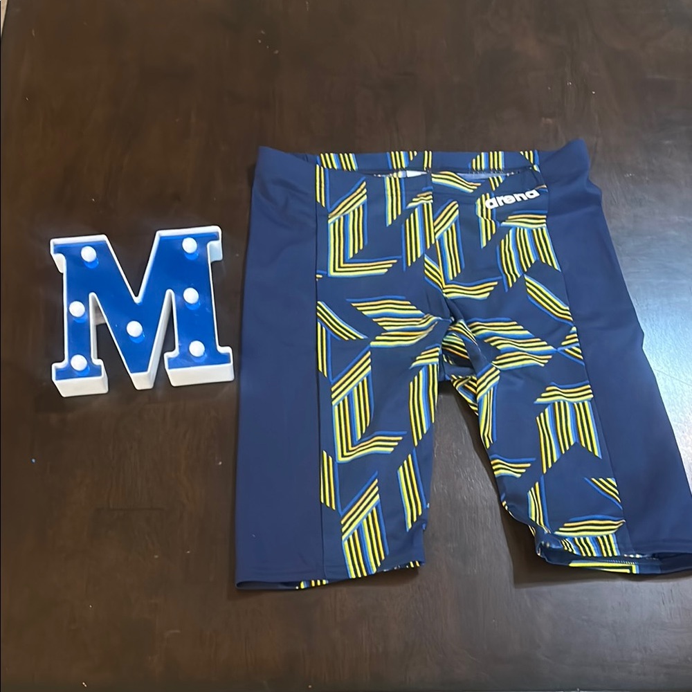 Arena MaxLife Puzzle Jammer, Navy and Yellow Star Patterned Swim Shorts